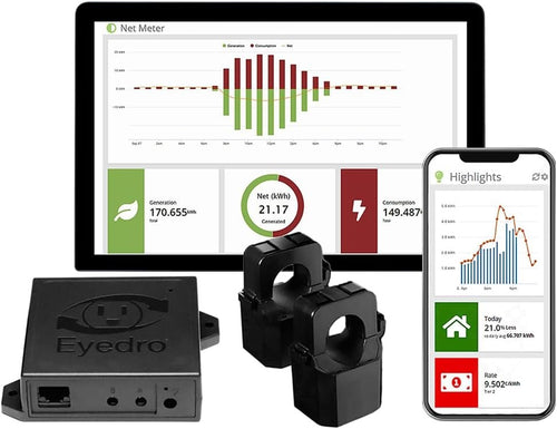 Eyedro Home Energy Monitor - Solar Energy/Net Metering - Save on Electricity - Track Power Use - Bills & Reports -Real-Time Electricity Data & History - EYEDRO-Home Ethernet or WiFi Connect (2.4 GHz)