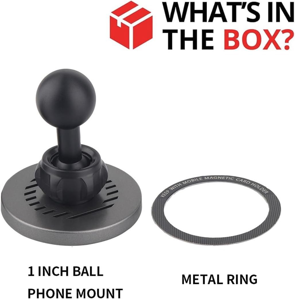 Rigdance Magnetic Car Mount Cell Phone Holder with 1 inch Ball for MagSafe iPhone Smartphones, Compatible with RAM Mounts B Size Double Socket Arm