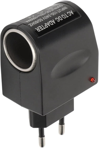 AC to DC 12V Wall Socket Power Adapter Converter with Cigarette Lighter Socket and LED Charge Indicator for Small Car Electronics (EU Plug)