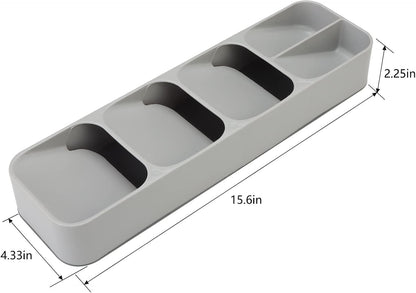 2 Pack Kitchen Cutlery Drawer Organizer Tray for Silverwave, Forks, Spoons, Table Knives, Straw Gadget, Plastic Flatware Organizer Utensil Holder Storage Box - Gray