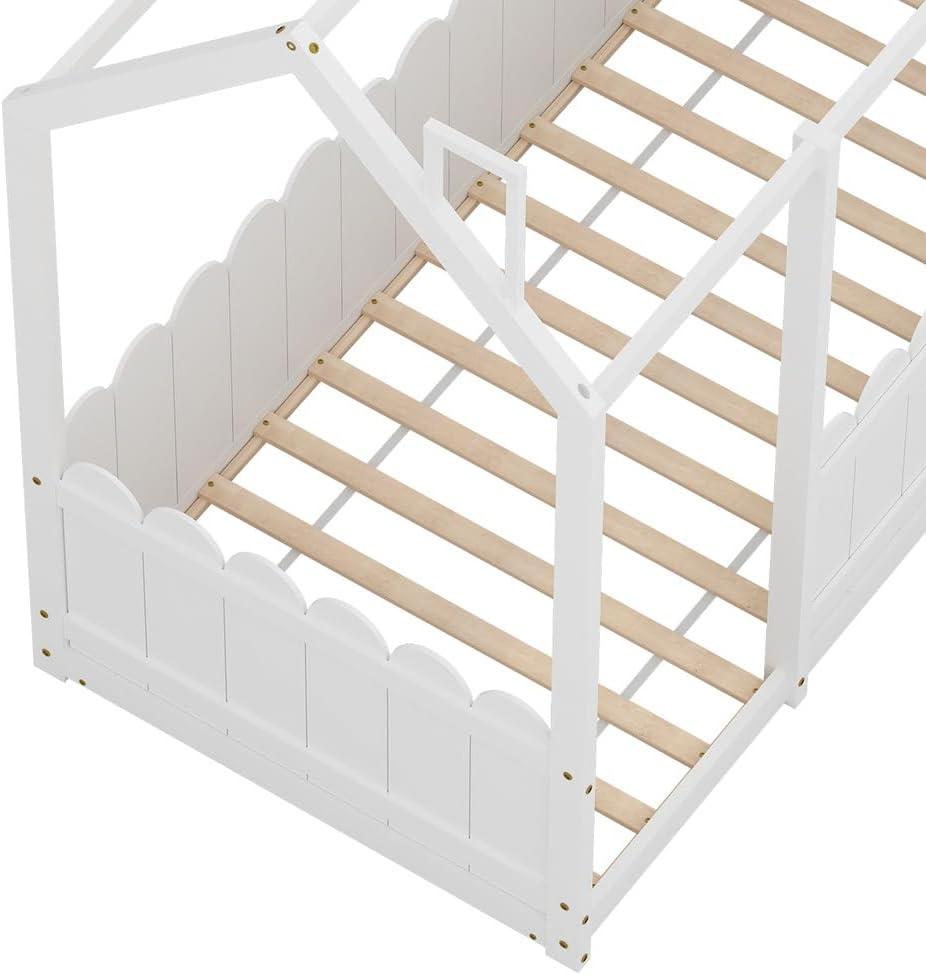 Artiss Single Bed Frame, Day Beds Baby Toddler Kids Toddler Loft Floor Daybed Platform Wooden Timber Frames Base House Bedroom Room Decor Home Furniture, Modern Design White