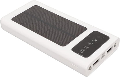Solar Power Bank Portable 20000mAh Phone, Support Power Display 3 Output and 1 Input Cables and Flashlight, Portable Solar for Hiking Fishing and Traveling (White)
