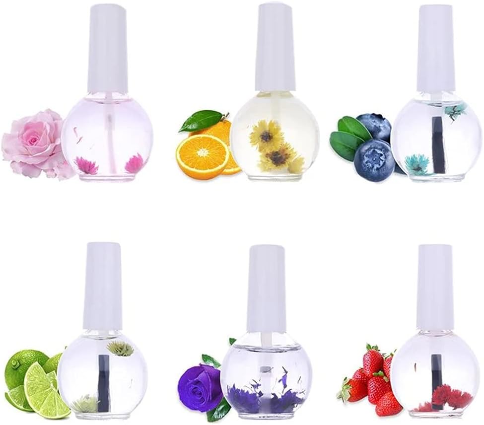 LILOVE 6 Bottle 15 ml Nail Nutritional Cuticle Oil Dried Flowers Softener Remover Flower Flavor DIY Nail Art Care Nail Nutrition Oil