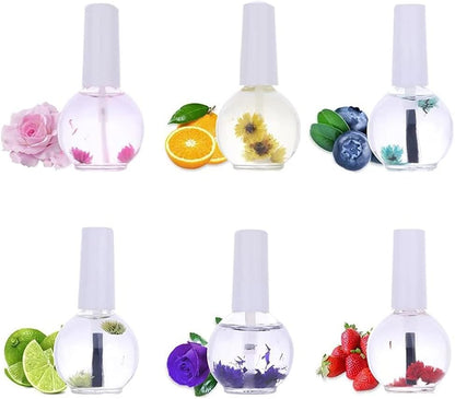 LILOVE 6 Bottle 15 ml Nail Nutritional Cuticle Oil Dried Flowers Softener Remover Flower Flavor DIY Nail Art Care Nail Nutrition Oil