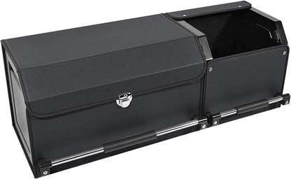 XCF Car Trunk Organizer, Leather Trunk Organizer for SUV with Lid and Sturdy Handle Collapsible Adjustable Storage (Black, 33 x 11.4 x 12.2in)