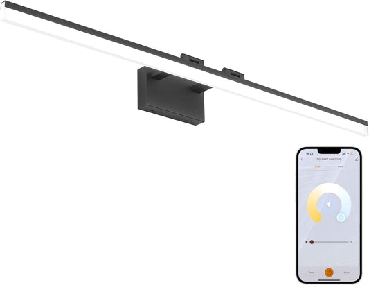 SOLFART 47.2 Inch Adjustable Color Temperature Dimmable LED Bathroom Light Fixtures Matte Black Vanity Lights LED Lights for Bathroom Black Light Bar Modern APP Control Lighting Fixture