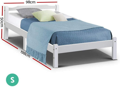 Artiss Bed Frame Wooden Single, White Single Bed Base with 26cm of Storage Space, Sturdy Timber Bed Frame, Solid Pine Wood Platform，Platform Base with Headboard for Guest Room, No Box Spring Needed