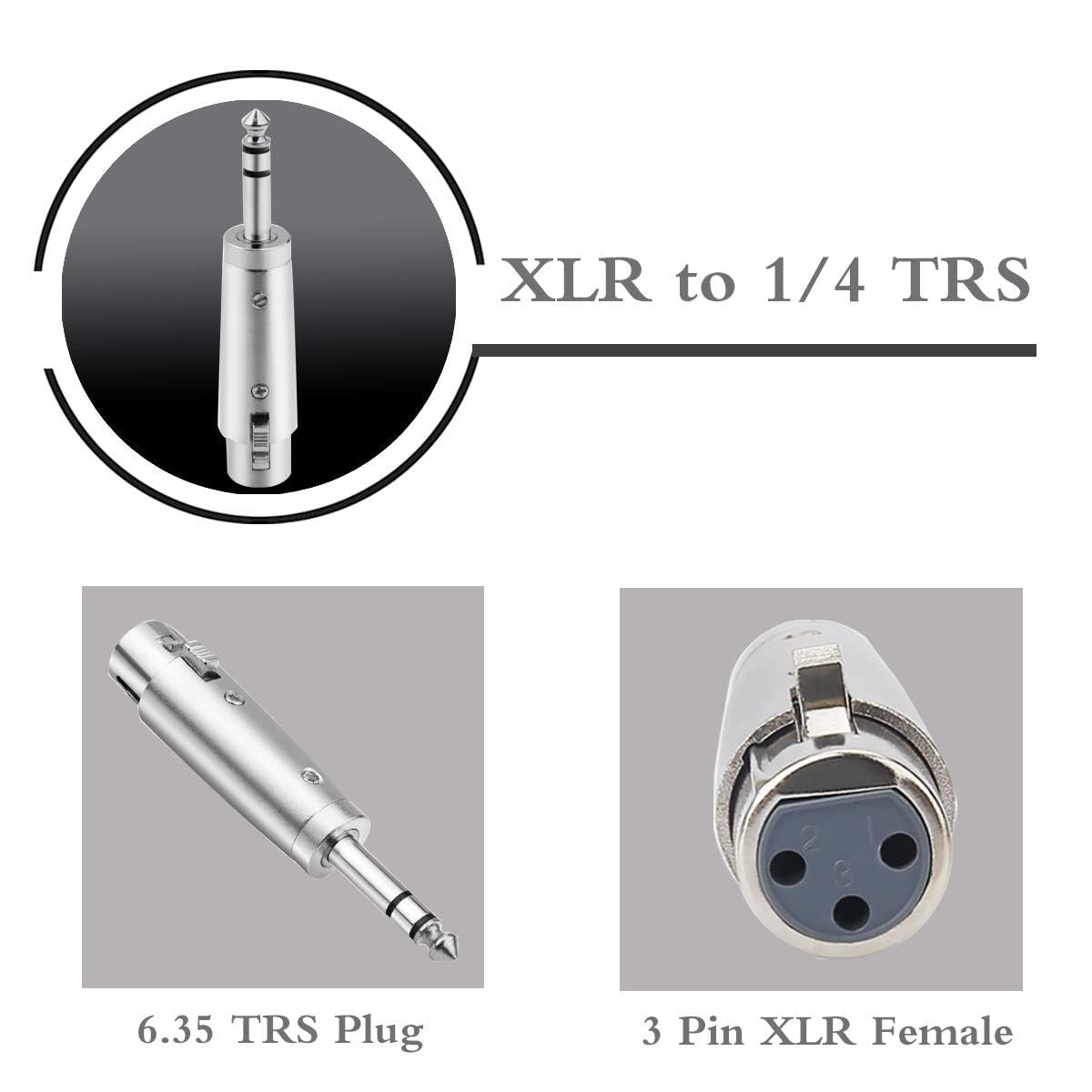 JOMLEY XLR Female to 1/4" TRS Adapter, Balanced XLR Female to 1/4 Inch TRS Male Stereo Jack Plug Cable Adapter - 2 Pack