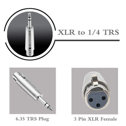 JOMLEY XLR Female to 1/4" TRS Adapter, Balanced XLR Female to 1/4 Inch TRS Male Stereo Jack Plug Cable Adapter - 2 Pack