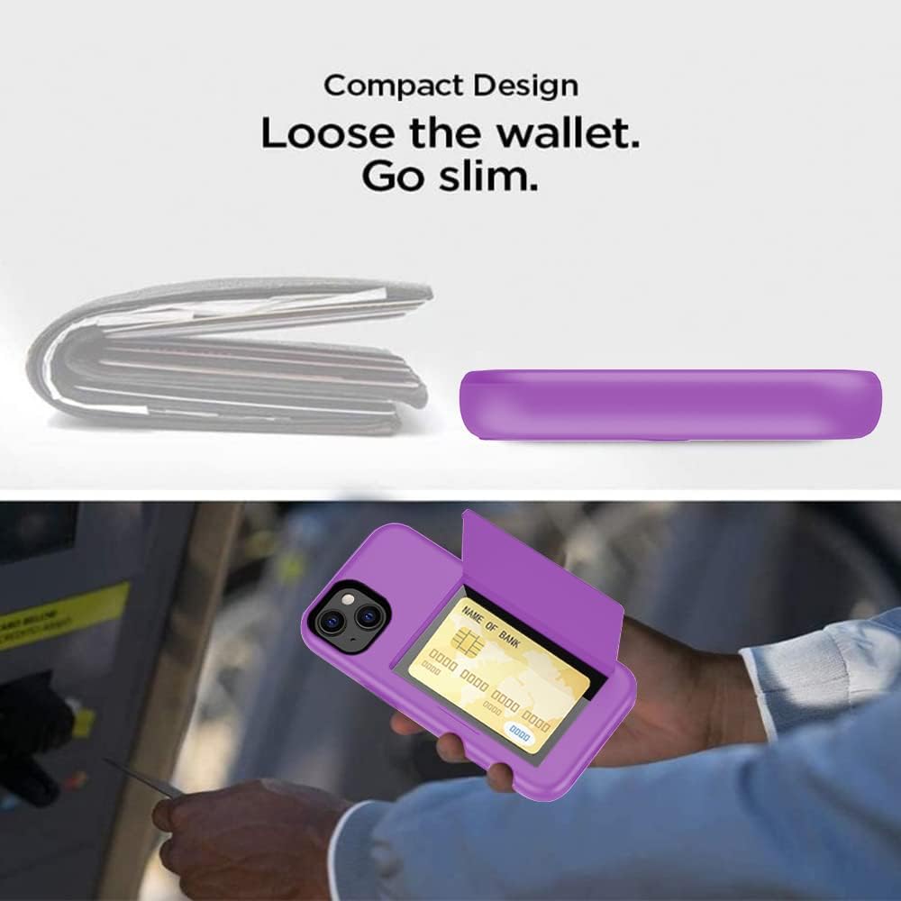 Asuwish Phone Case for iPhone 14 6.1 inch with Tempered Glass Screen Protector Cover and Credit Card Holder Stand Slim Hybrid Cell Accessories iPhone14 5G i i-Phone i14 iPhone14case Women Men Purple