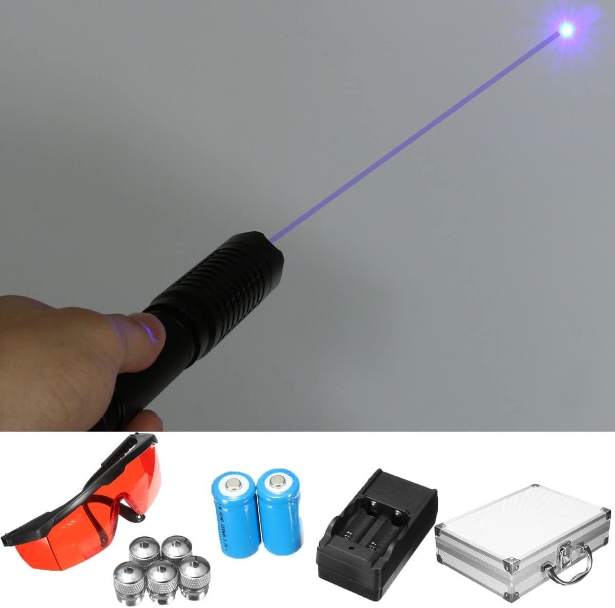DONALD High Power Blue Tactical Flashlight for Travel, Camping, Hiking, Outdoor with Adjustable Focus, LED Light Source, 1500 Lumen, Black Aluminum Flashlight