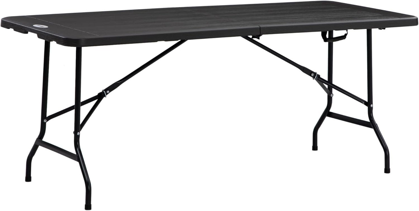 Outsunny 6 FT Folding Outdoor Dining Table for 6, Rectangular Foldable Patio Table with HDPE Tabletop and Steel Frame, Dark Grey