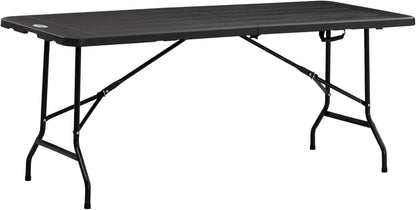 Outsunny 6 FT Folding Outdoor Dining Table for 6, Rectangular Foldable Patio Table with HDPE Tabletop and Steel Frame, Dark Grey