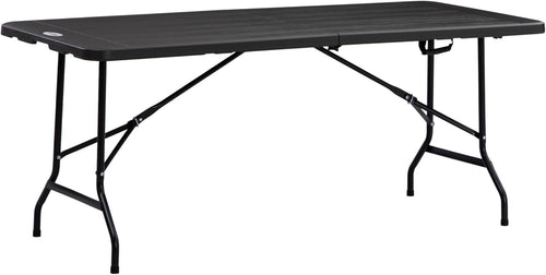 Outsunny 6 FT Folding Outdoor Dining Table for 6, Rectangular Foldable Patio Table with HDPE Tabletop and Steel Frame, Dark Grey
