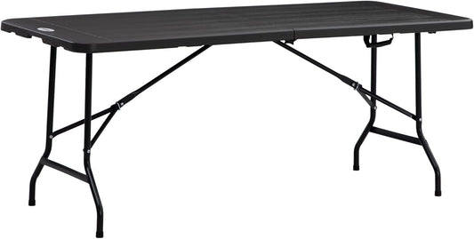 Outsunny 6 FT Folding Outdoor Dining Table for 6, Rectangular Foldable Patio Table with HDPE Tabletop and Steel Frame, Dark Grey