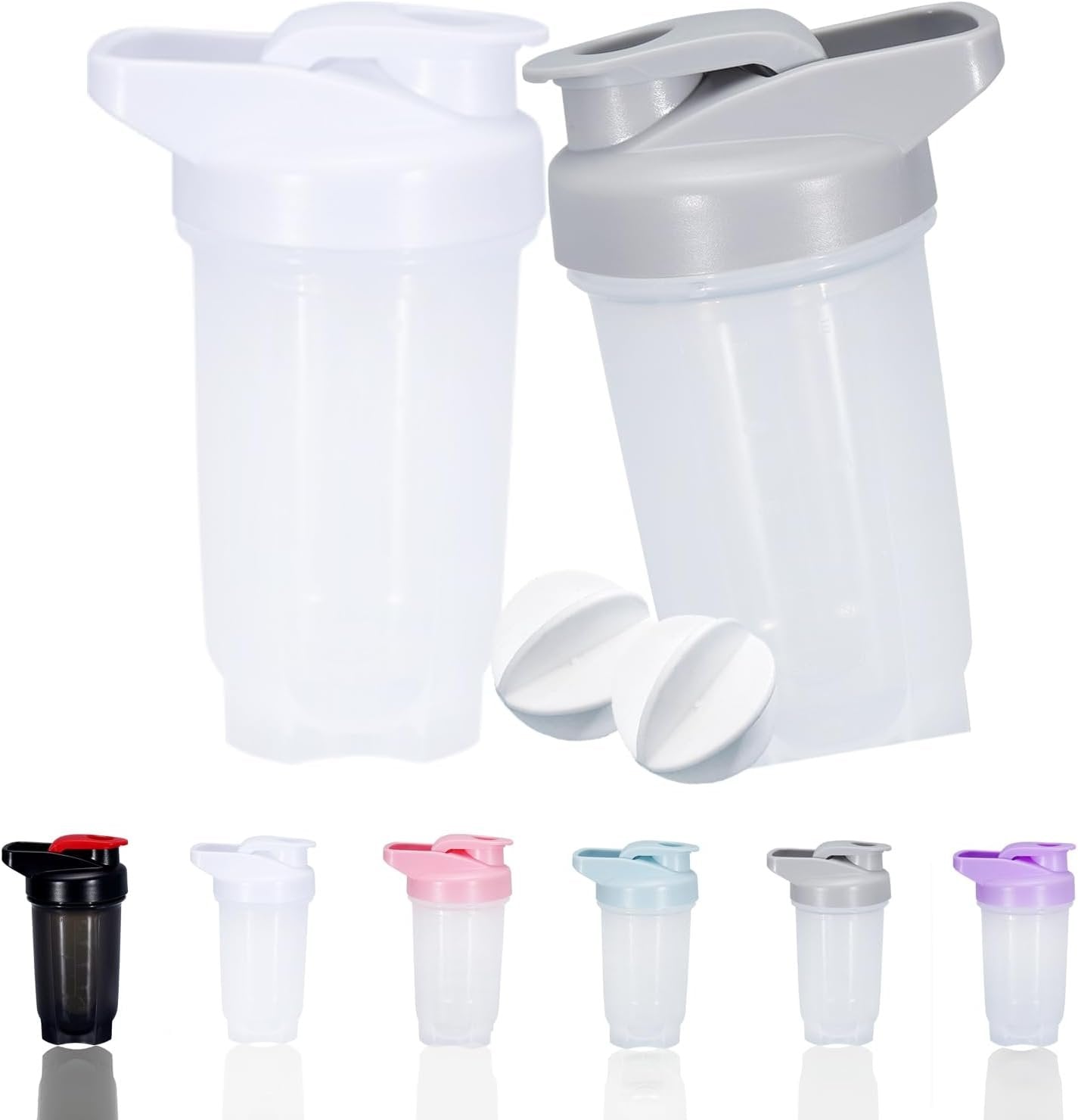 GAISHION Shaker Bottle Protein Shakes Cup and 10-Ounce/300ML Shaker-Bottle with Whisk Balls, Protein Shaker- Bottles Set, Non-BPA plastic(Grey+White(2PCS))