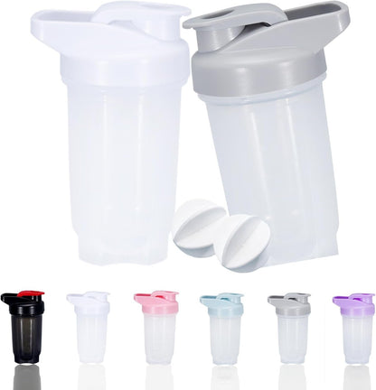 GAISHION Shaker Bottle Protein Shakes Cup and 10-Ounce/300ML Shaker-Bottle with Whisk Balls, Protein Shaker- Bottles Set, Non-BPA plastic(Grey+White(2PCS))