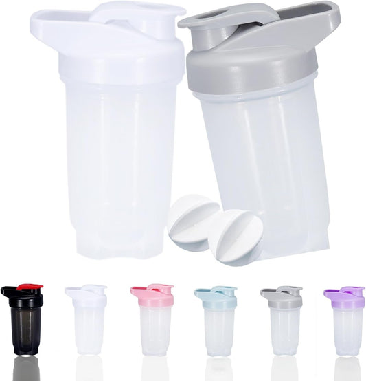 GAISHION Shaker Bottle Protein Shakes Cup and 10-Ounce/300ML Shaker-Bottle with Whisk Balls, Protein Shaker- Bottles Set, Non-BPA plastic(Grey+White(2PCS))