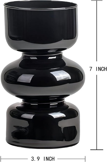 WYFQ501 Black Borosilicate Glass Vases, 7 Inch Height, Contemporary Style, Solid Black, Cylindrical Shape, Living Room Decor