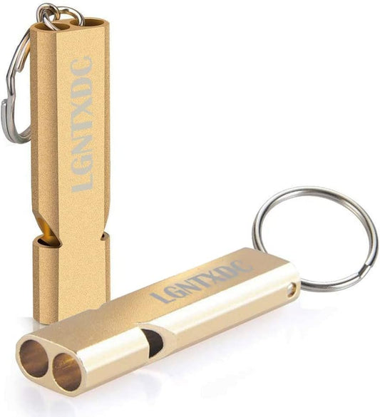 LGNTXDC 2 Pack Emergency Whistles, High Pitch Double Tubes Survival Safety Whistle with Keychain for Women Men Outdoor Camping Hiking Hunting Fishing Boating