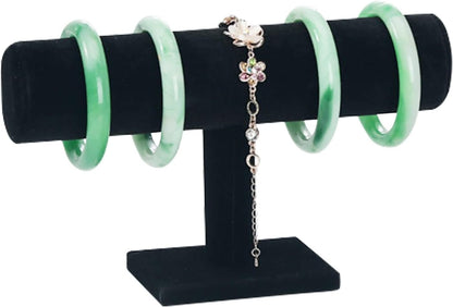 CABAX Velvet Wood One Tier Bracelet Bangle Hovering T-Bar Bracelet Holder Necklace Jewelry Display Stand for Malls Home Organization, Black