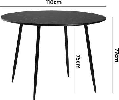 Oikiture 110cm Round Dining Table with Marble Table Top and Metal Legs Black