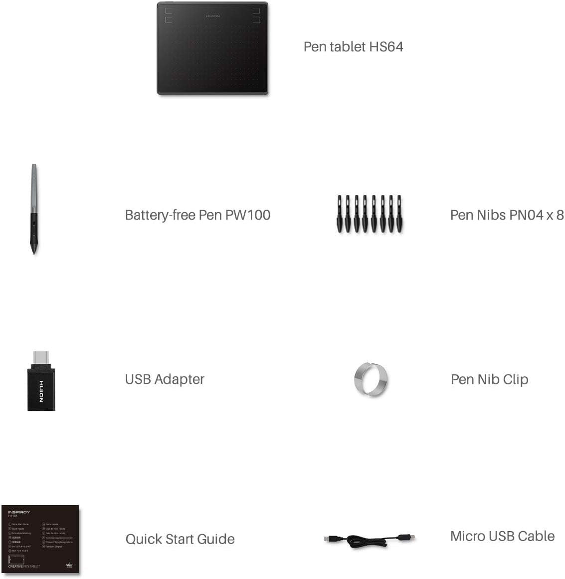 HUION HS64 Graphics Drawing Tablet with Battery-Free Stylus for Android Windows Mac Linux