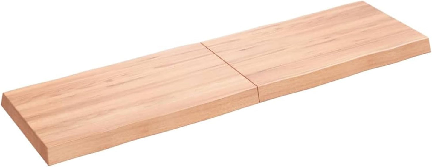 Solid Wood Tabletop with Live Edge, Light Brown, 140 x 40 x (2 to 6) cm, Replacement Top for Kitchen Dining Table, Coffee Table, Desktop Surface, Countertop