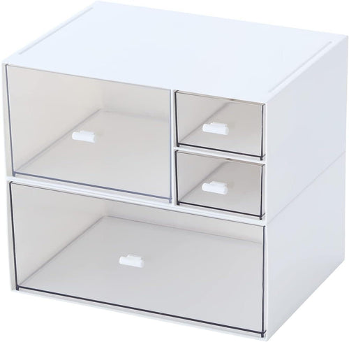 Desk Drawer Organizer, Transparent Makeup Organizer Storage Box with 4 Removable Plastic Drawers, Desk Storage and Accessories for Home Collection Cosmetics Office Bathroom Counter Dressing Table