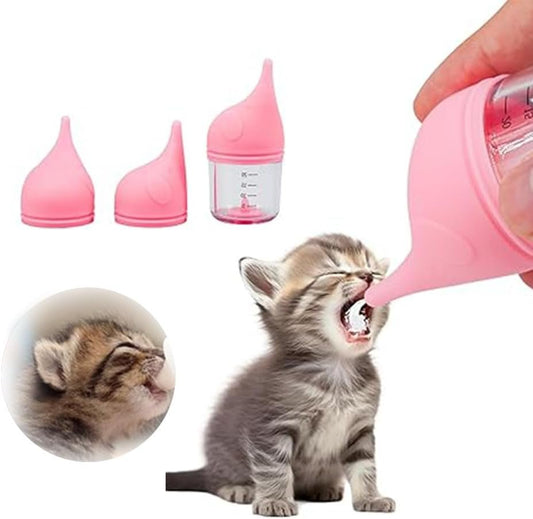Puppy Bottles for Nursing,with 2pcs Replaceable and Reusable Silicone Nipples,Kitten Bottles for Nursing,Pet Feeding Bottle,for Newborn Pets(Pink - 20ml)