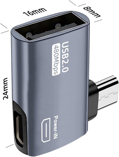 AreMe 2 Pack OTG Cable Adapter for Fire TV Stick 4K, 90 Degree Left and Right Angle Powered Micro USB to USB OTG Adapter for Android Phone Tablet and More Host Devices with Micro USB (Grey)