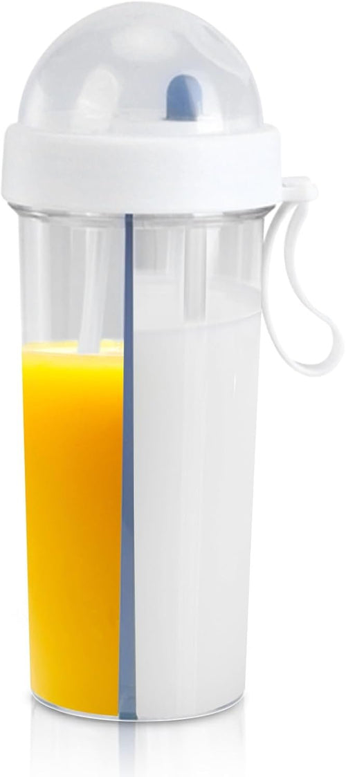 600ml Dual Use Water Bottle, Portable Split Drinking Cup with Straw Two Sided Cup with Divider Daily Water Intake Bottle Double Espresso Cups for Home Outdoor Camping Sport