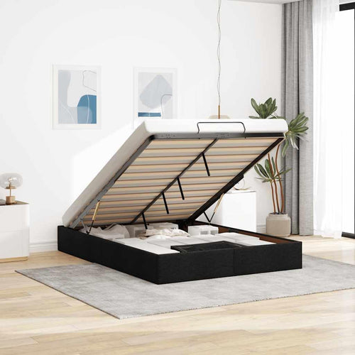 vidaxl Ottoman Bed Frame - Black Queen Size Fabric Storage Bed with Hydraulic Lift/Slat Base for Modern Bedroom