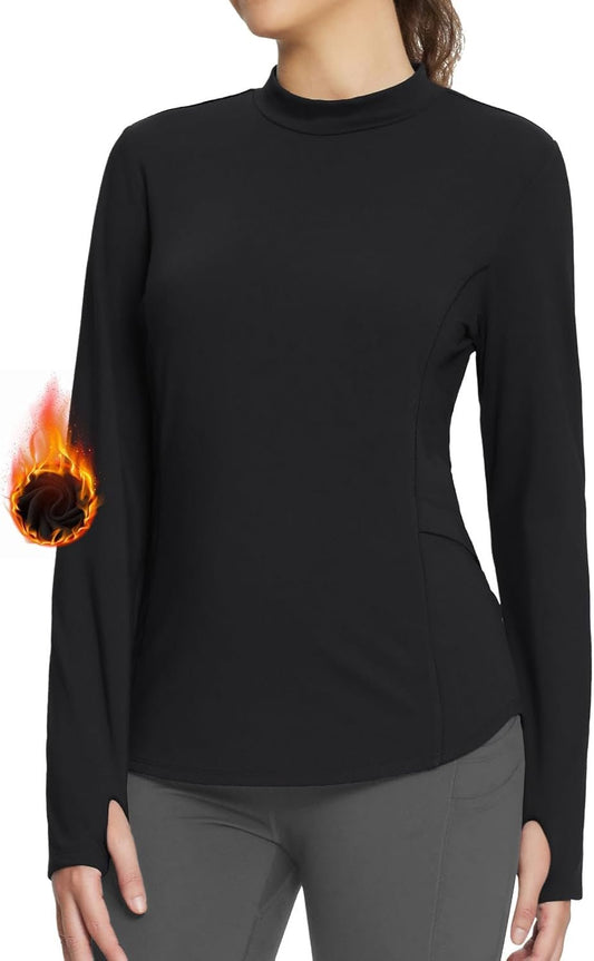 baleaf Women's Thermal Shirts Fleece Lined Tops Long Sleeve Mock Neck Cold Weather Running Workout Gear Thumbholes
