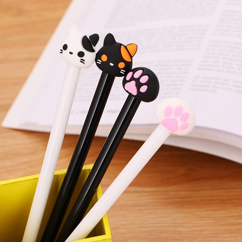 YRYUNRUI 12 Pcs Cute Pens Kawaii Pens Fun Pens, 0.5mm Cartoon Cat Black Ink Writing Gel Ballpoint Pens, Korean Japanese Stationery School Supplies for Teen Girls Women Gifts (Cat paw)
