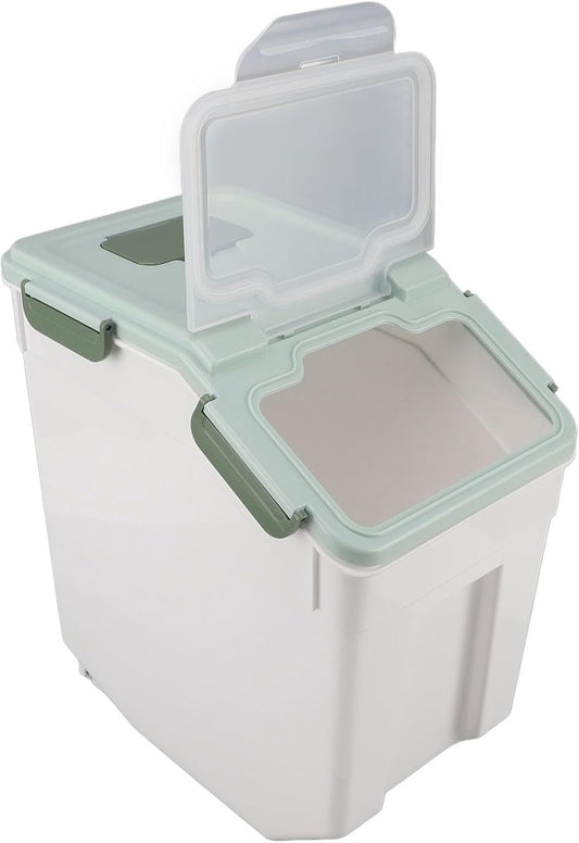Airtight Rice Container Large Thickened PP Material Exquisite Design, Mint Green Rice Storage Container with Easy Open and Close Lid (25kg / 55.1lb)