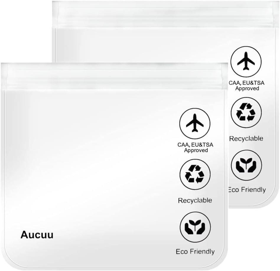 Aucuu Travel Liquid Pouches, 20 x 20 cm Airplane Liquid Bags, Transparent Travel Bags, Airplane Transparent Waterproof Sachets, Portable Makeup for Travel Holiday, #6 White-2 Pieces
