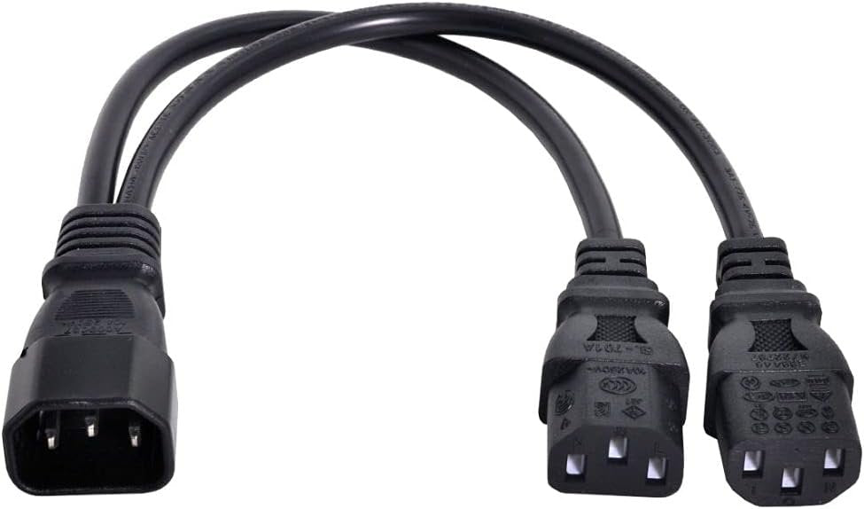ChenYang IEC 320 C14 Male 1 to 2 C13 Female Y Splitter Power Extension Cable Adapter 10A 250V for Monitor/Computer/PDU Chassis/Printer
