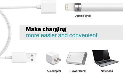 MoKo Charging Adapter Cable Compatible with Apple Pencil 1st, Connector Charger Compatible with iPad Pro 12.9 10.5 9.7 / iPad Air 3 / iPad Mini 5 2019 Pen Accessories, White