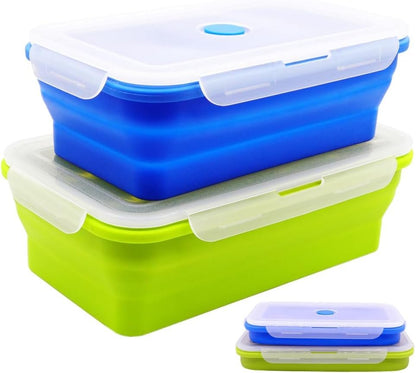 FUSMYE Set of 2 Exlarge Collapsible Silicone Food Storage Containers With Lids | Meal box For Kitchen, Bento Lunch Boxes, Microwave, Dishwasher and Freezer Safe For Camping, Travel Trailer