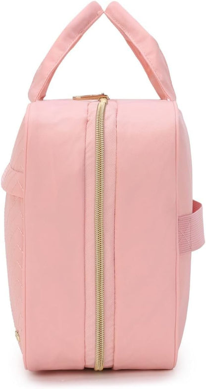 BE Smart Waterproof Toiletry Bag Cosmetic Bag with Wet Pocket, Hanging Hook Makeup Bag Lightweight Toiletries Organizer Bags for Women/Ladies, Embroidery Washbag for Travel/Workout, Grey (Pink 1)