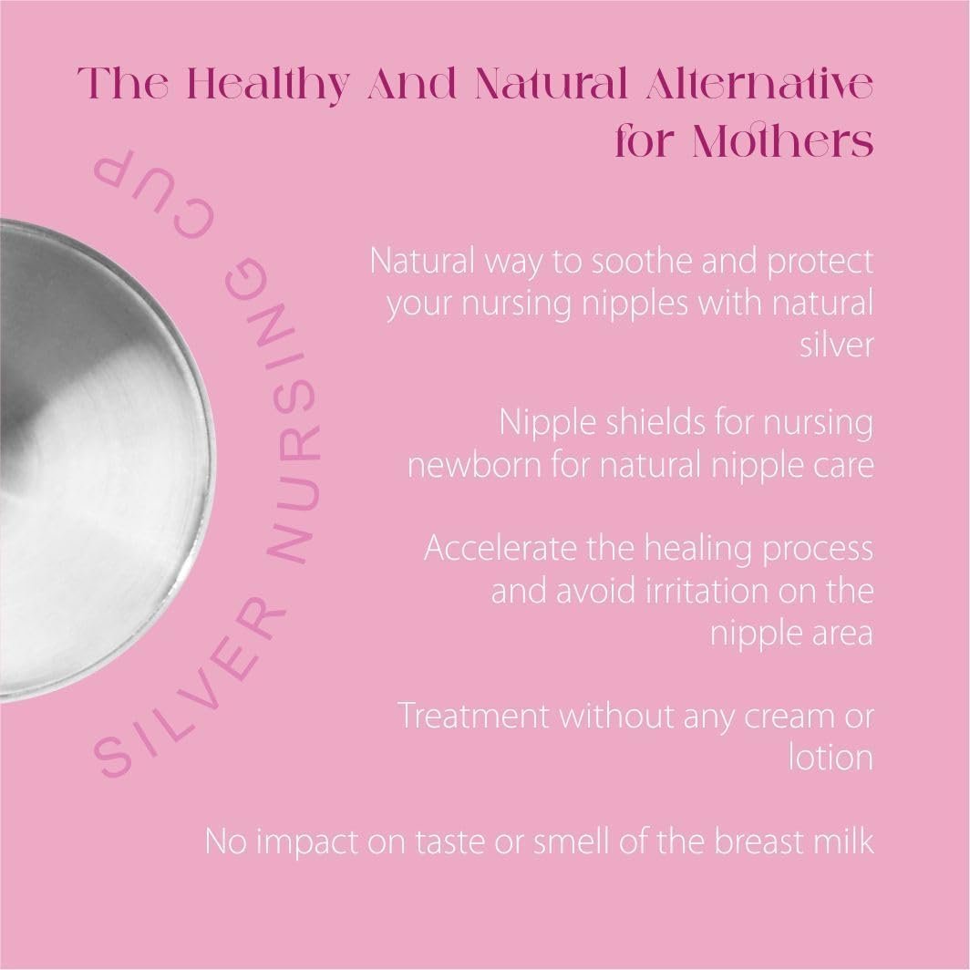 BoobyBuds The Original Silver Nursing Cups 999 Silver - Nipple Shields for Nursing Newborns - 100% Pure 999 Silver - Universal Fit - Soothe and Protect Sore Nipples - Essential for Breastfeeding Mothers (999 Silver XL Silicone Rings)