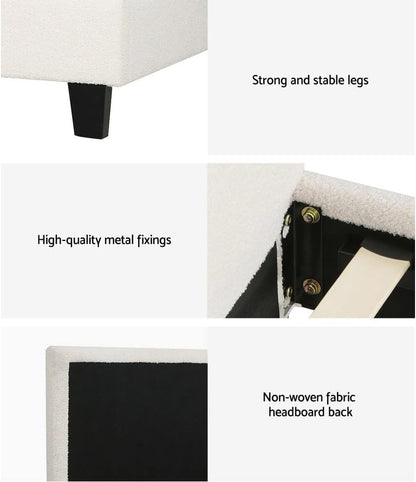 Artiss Queen Bed Frame Platform Wooden Headboard Beds Base Frames Bedroom Room Decor Home Furniture, Upholstered with White Boucle Fabric + Foam + Wood, Modern Design