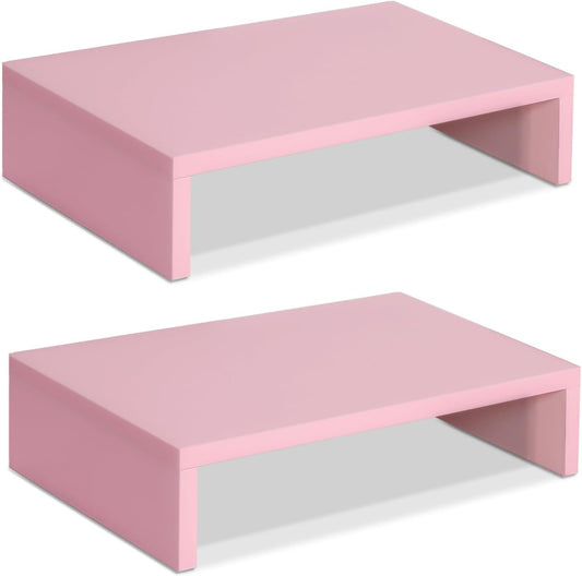 TEAMIX Pink Monitor Stand Riser-2 Pack,Wood 2 Tier Adjustable Monitor Stand Dual Monitor Riser for 2 Monitors/Laptop/PC Computer Stand for Desk