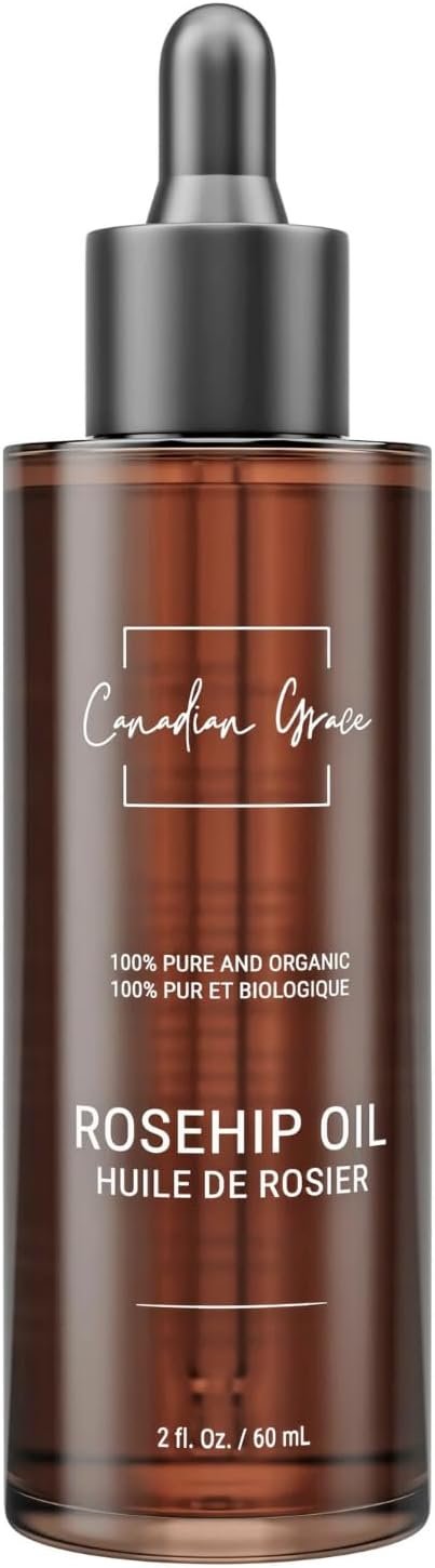 Canadian Grace Organic Rosehip Oil, Natural Cold-Pressed & Authentic for Skin Rejuvenation & Nourishment, 100% Pure & Organic Oil, Deeply Moisturizes & Hydrates Skin - 60ml