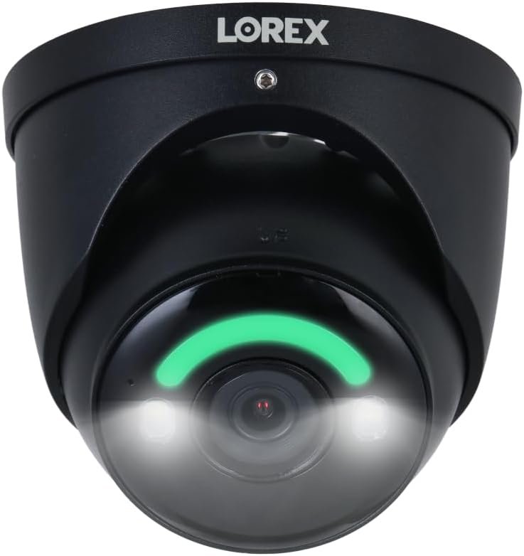 Lorex 4K 8MP IP Wired Metal Dome Outdoor/Indoor Security Camera - Smart Security Lighting, Smart Motion Detection, Deterrence Siren, Color Night Vision Booster, 2-Way Talk, IP67 Weatherproof (Black)