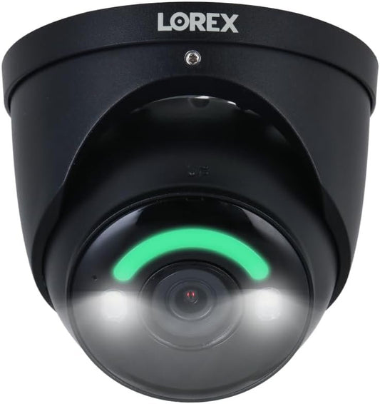 Lorex 4K 8MP IP Wired Metal Dome Outdoor/Indoor Security Camera - Smart Security Lighting, Smart Motion Detection, Deterrence Siren, Color Night Vision Booster, 2-Way Talk, IP67 Weatherproof (Black)