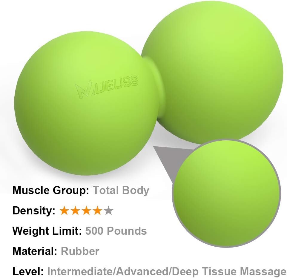 MUEUSS Massage Ball Double Lacrosse Ball Peanut Massage Ball & Mobility Ball for Physical Therapy - Deep Tissue Massage Tool for Myofascial Release, Muscle Relaxer, Acupoint Massage 1 Pack, Green