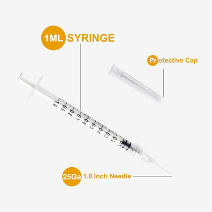 25 Pack 1ml Syringes with 27Ga 1/2 Inch Needle, Sterile Disposable Syringe Kit Individual Package for Crafts, Industrial, Scientific,Watering, Pet Feeding & DIY