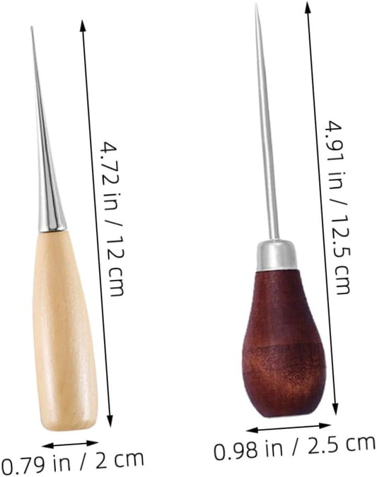 Tofficu 2Pcs Leather Awl Tool with Wooden Handle Ergonomic Grip Awl for Sewing Bookbinding and DIY Craft Projects Artisan Quality Leatherworking Essential